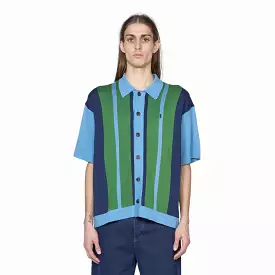 Blue Knit Camp Collar Shirt