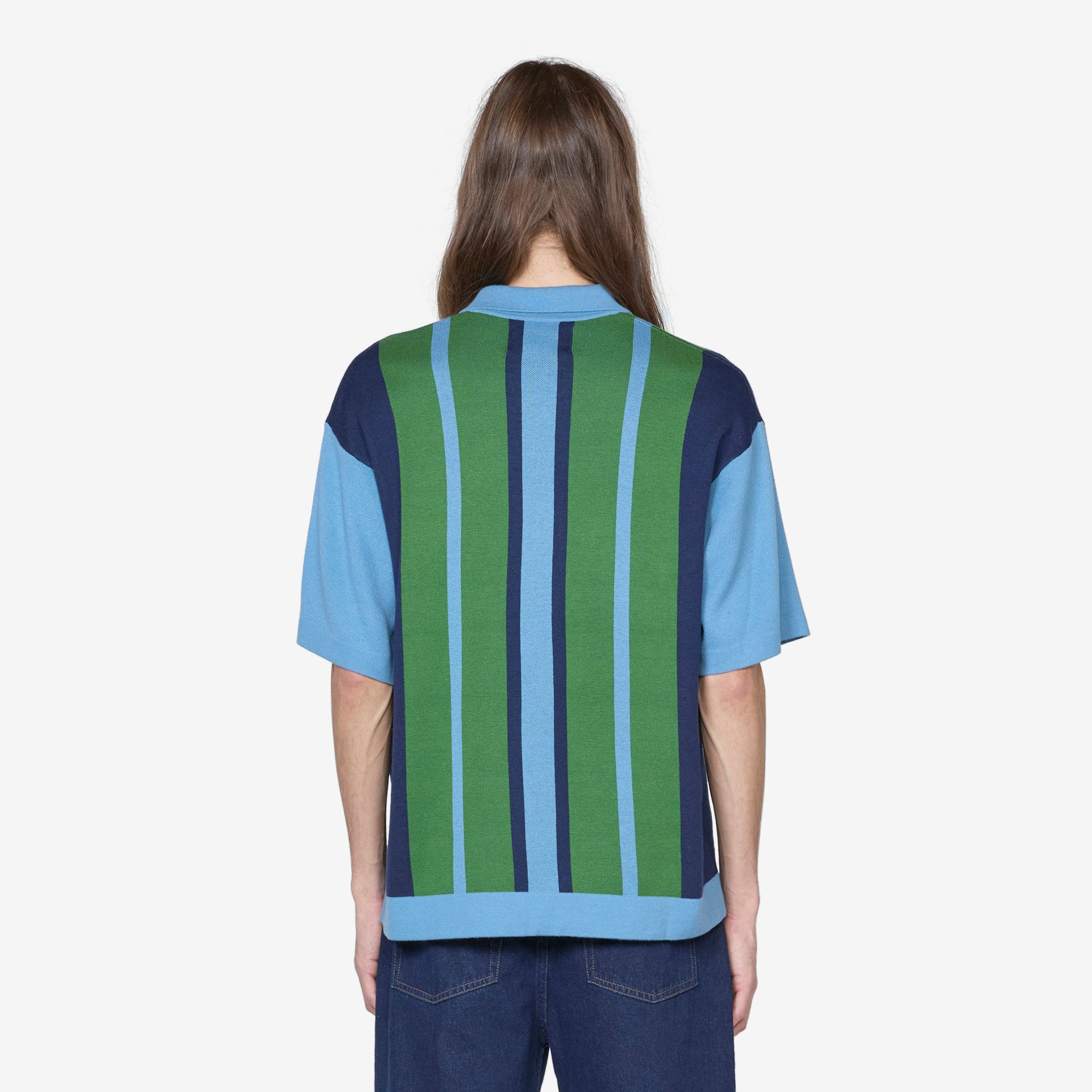 Blue Knit Camp Collar Shirt