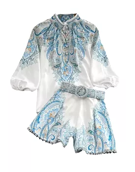 Blue Paisley Print Shirt and Shorts Set.