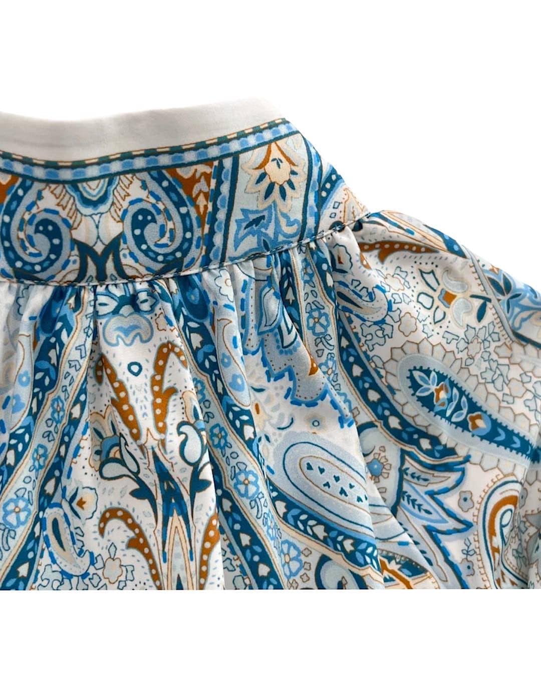 Blue Paisley Print Shirt and Shorts Set.