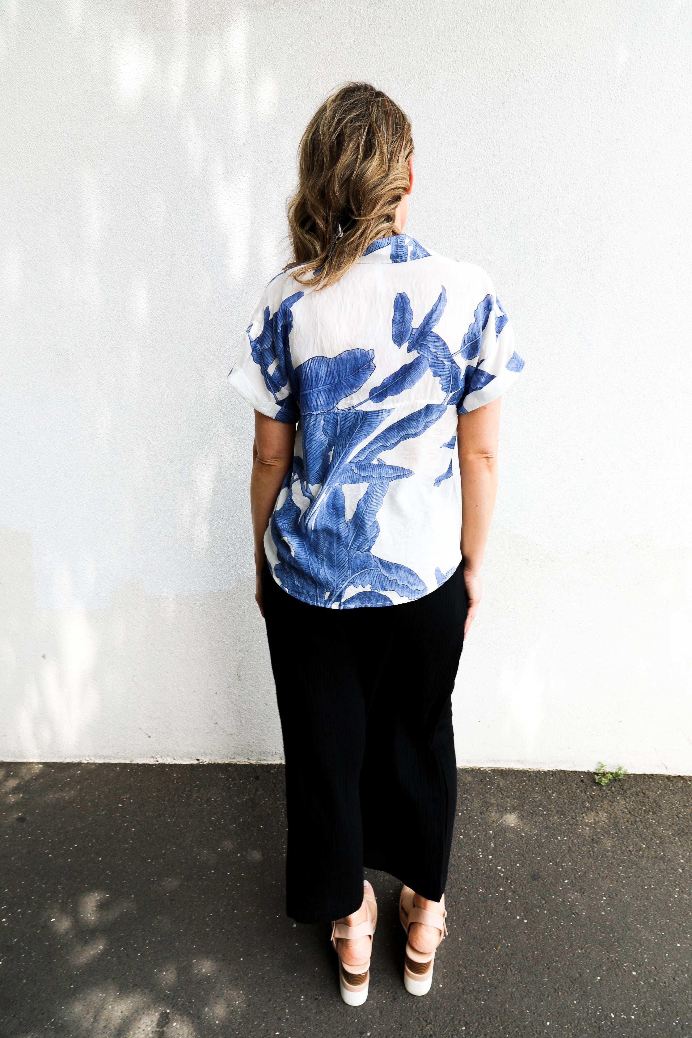 Blue Palm Print Vacation Shirt