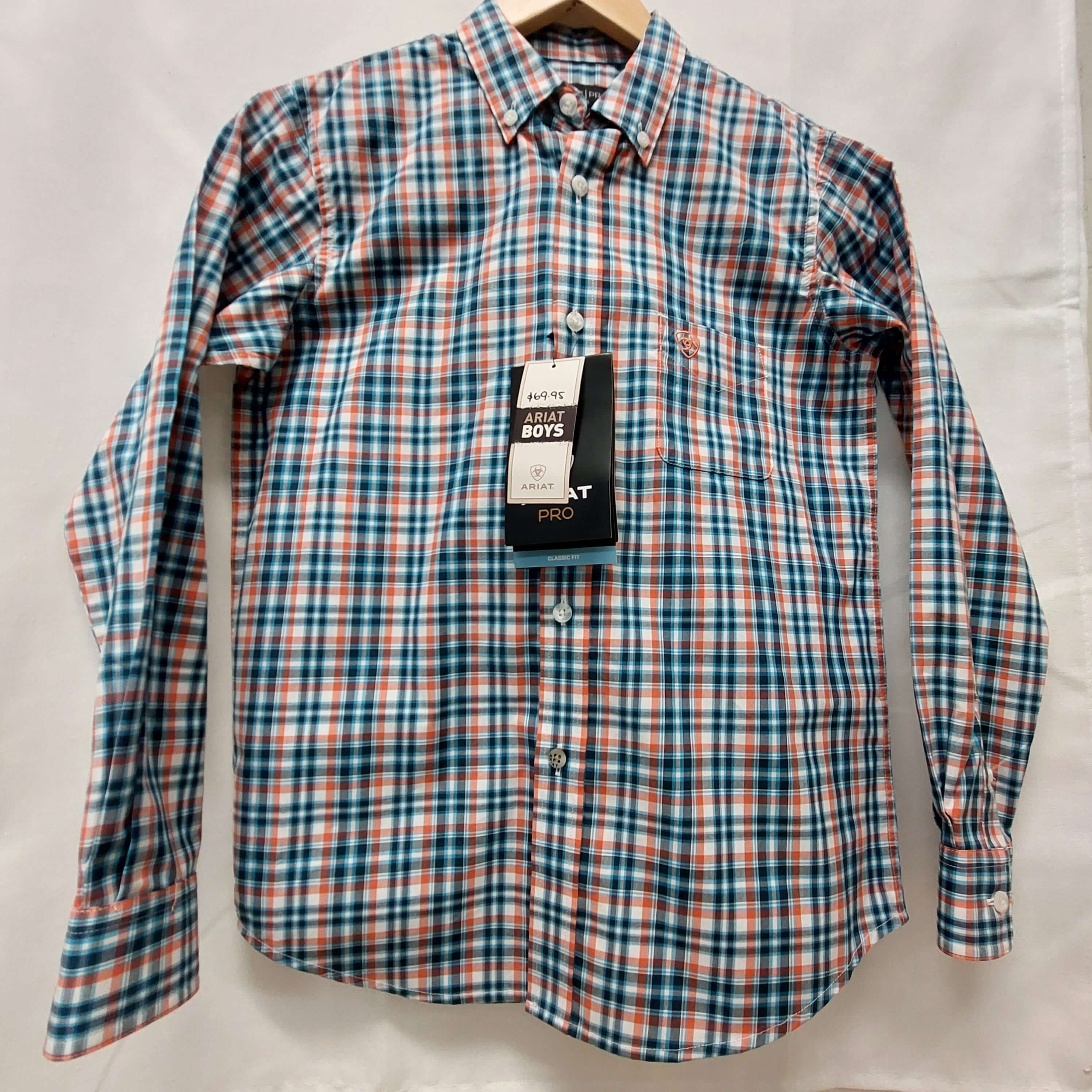 Blue Plaid Shirt - Ariat Majolica - Boy's