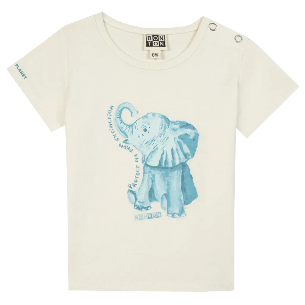 Bonton Baby Cream T-Shirt with Elephant Print