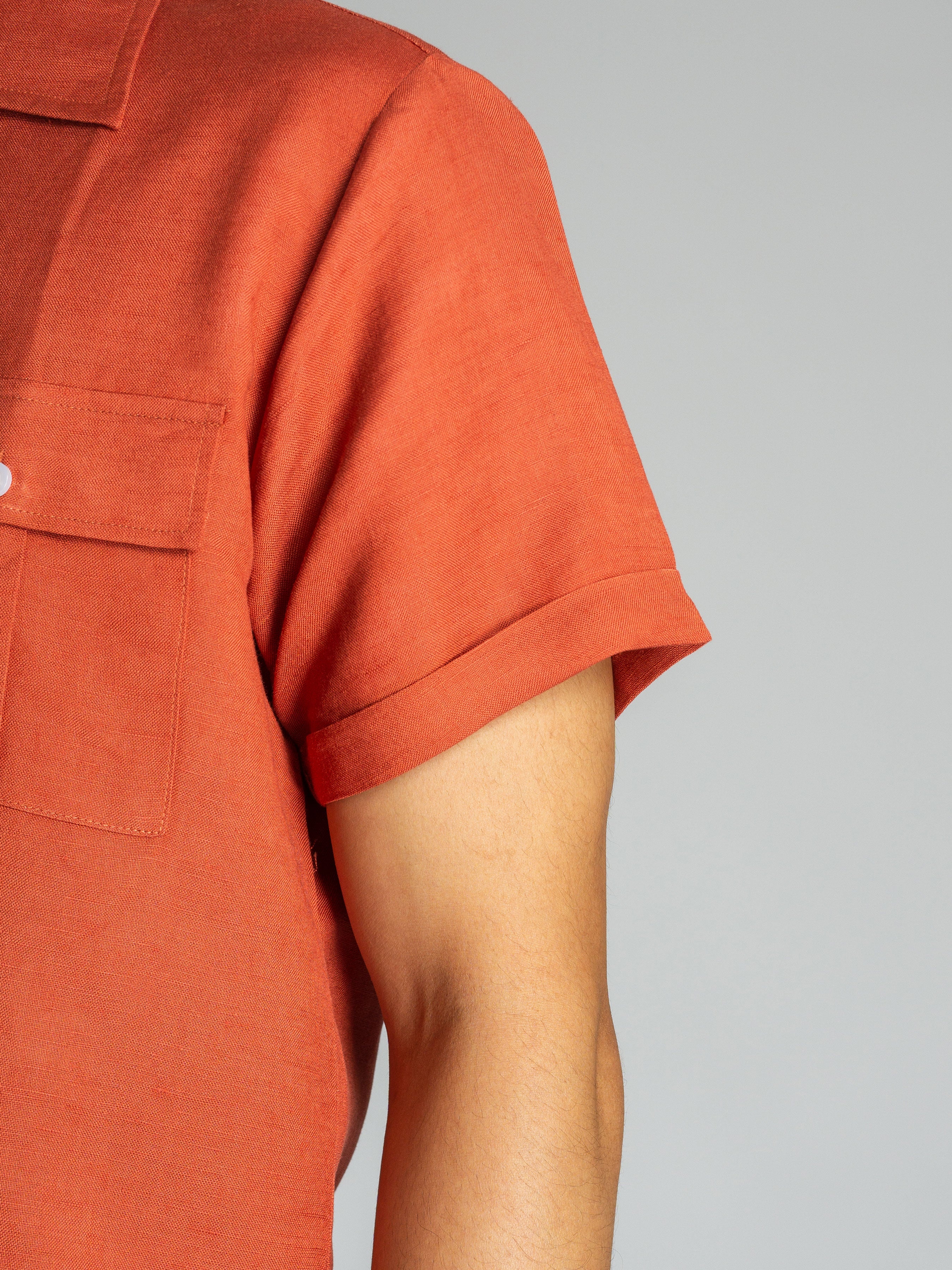 Brick Red Linen Cuban Collar Shirt