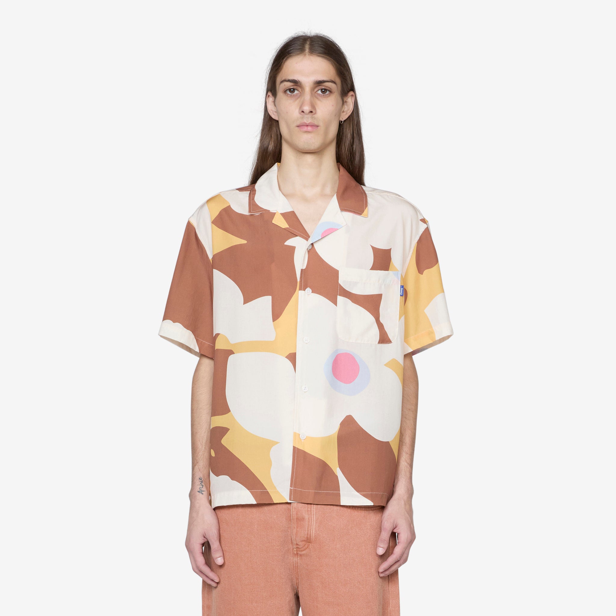 Brown Floral Camp Shirt