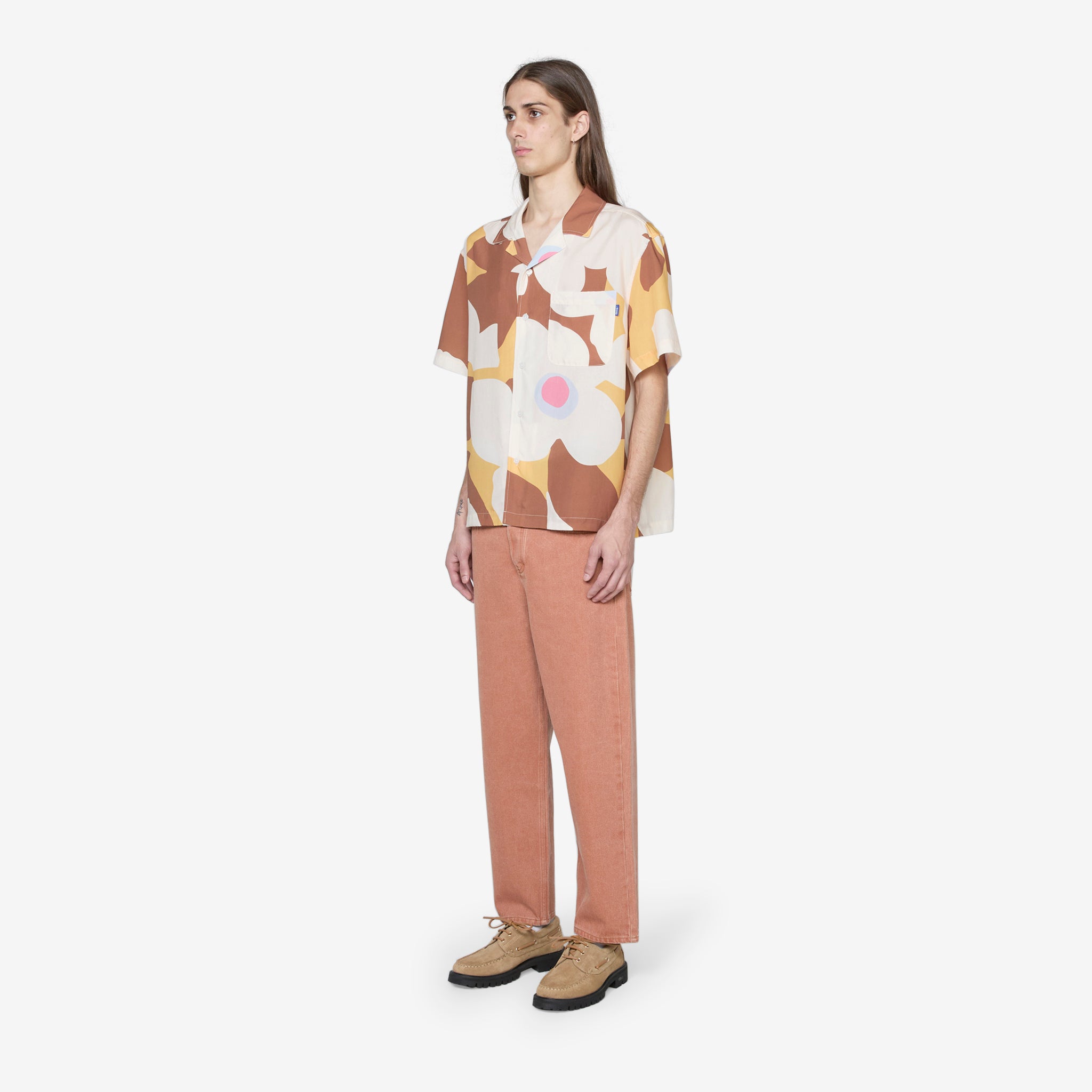 Brown Floral Camp Shirt