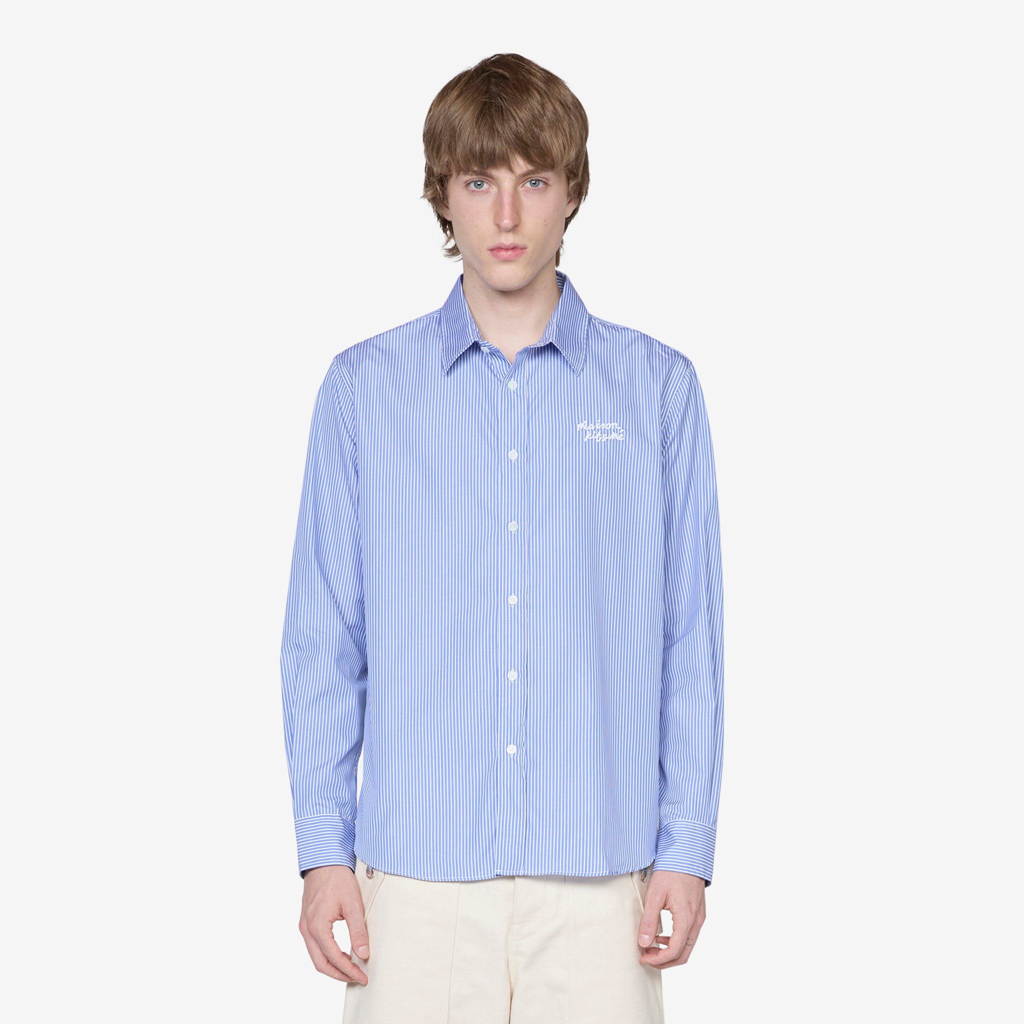 Casual Sky Blue Striped Shirt