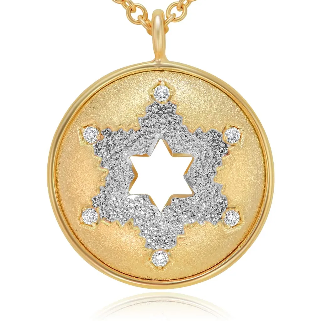 Circular Diamond Star Of David Pendant - Necklace