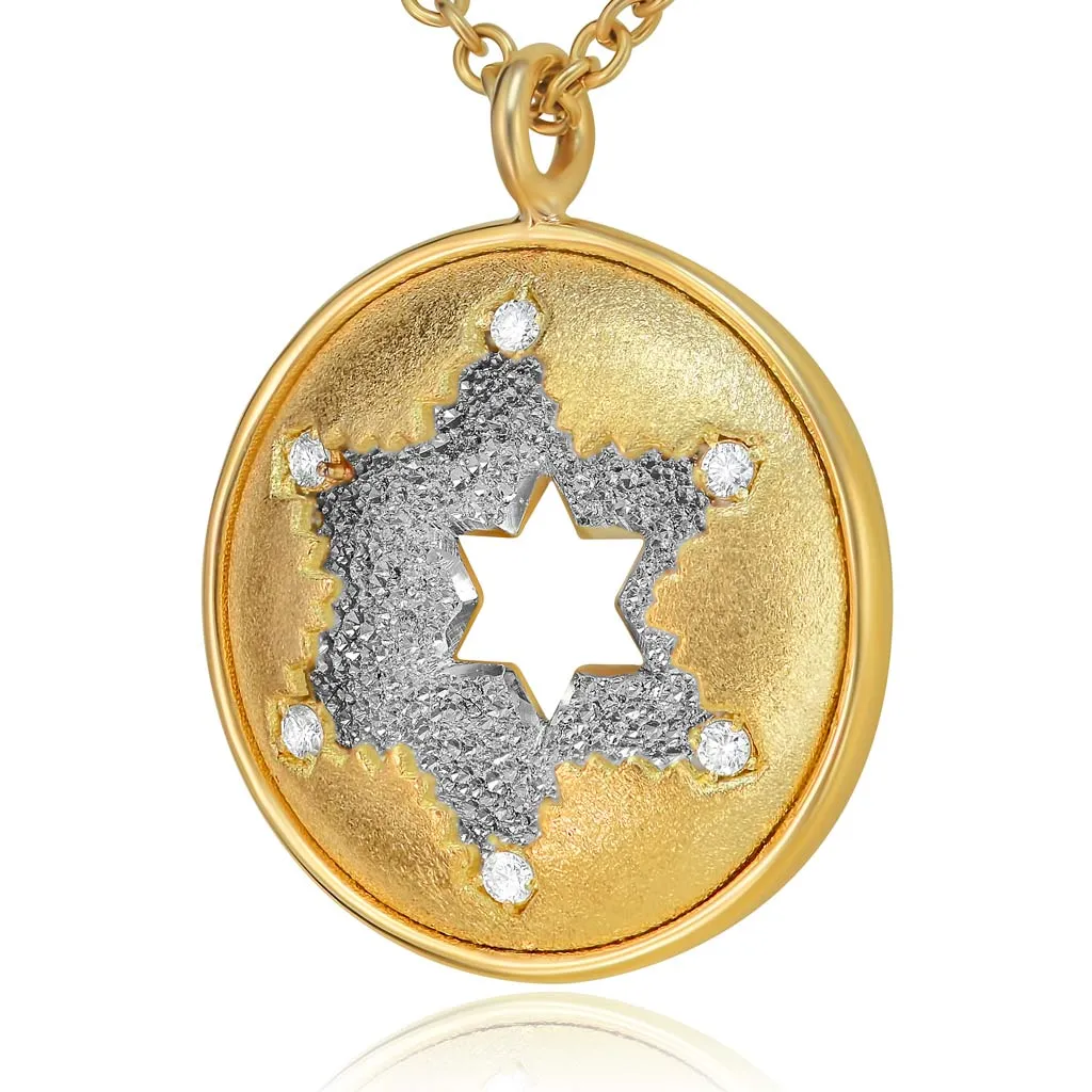 Circular Diamond Star Of David Pendant - Necklace