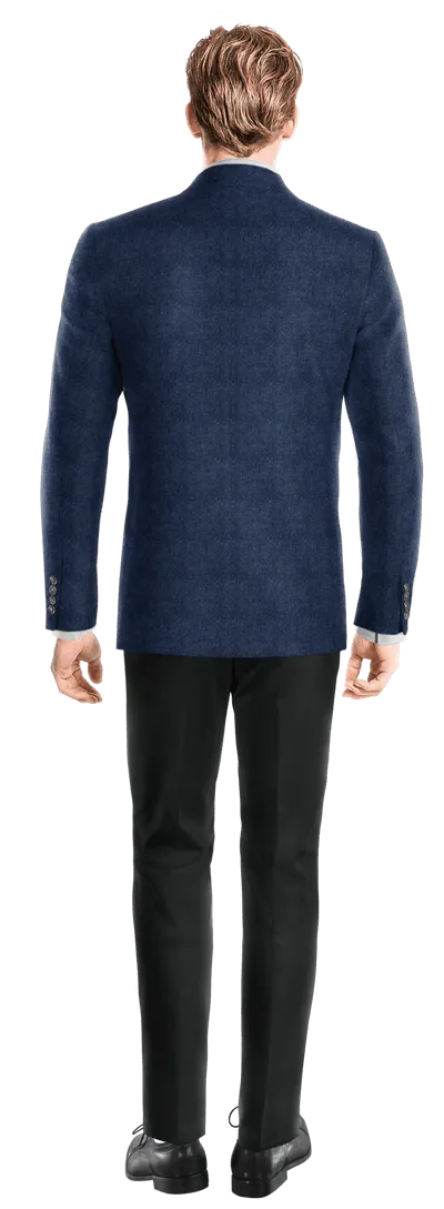 Cobalt blue herringbone tweed double-breasted blazer