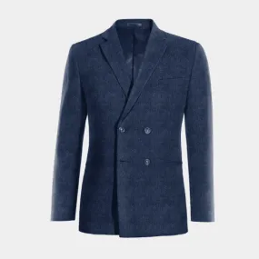 Cobalt blue herringbone tweed double-breasted blazer