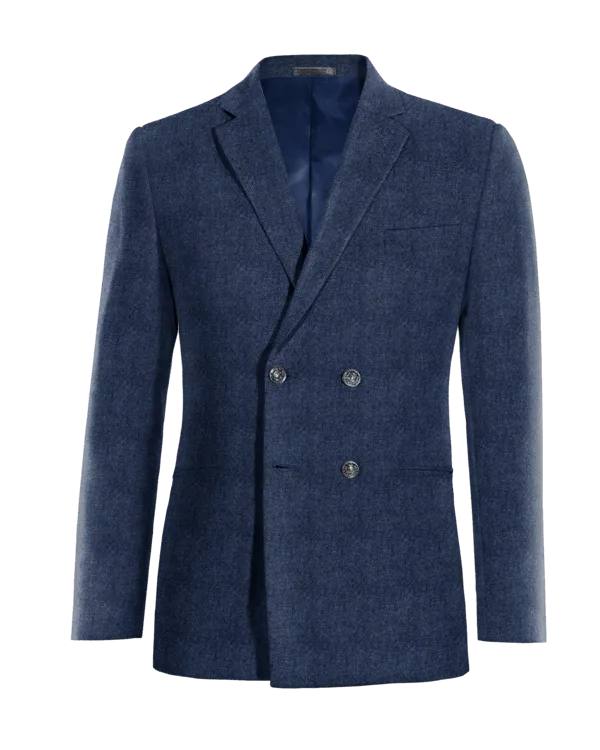 Cobalt blue herringbone tweed double-breasted blazer