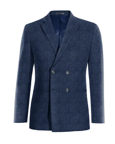 Cobalt blue herringbone tweed double-breasted blazer