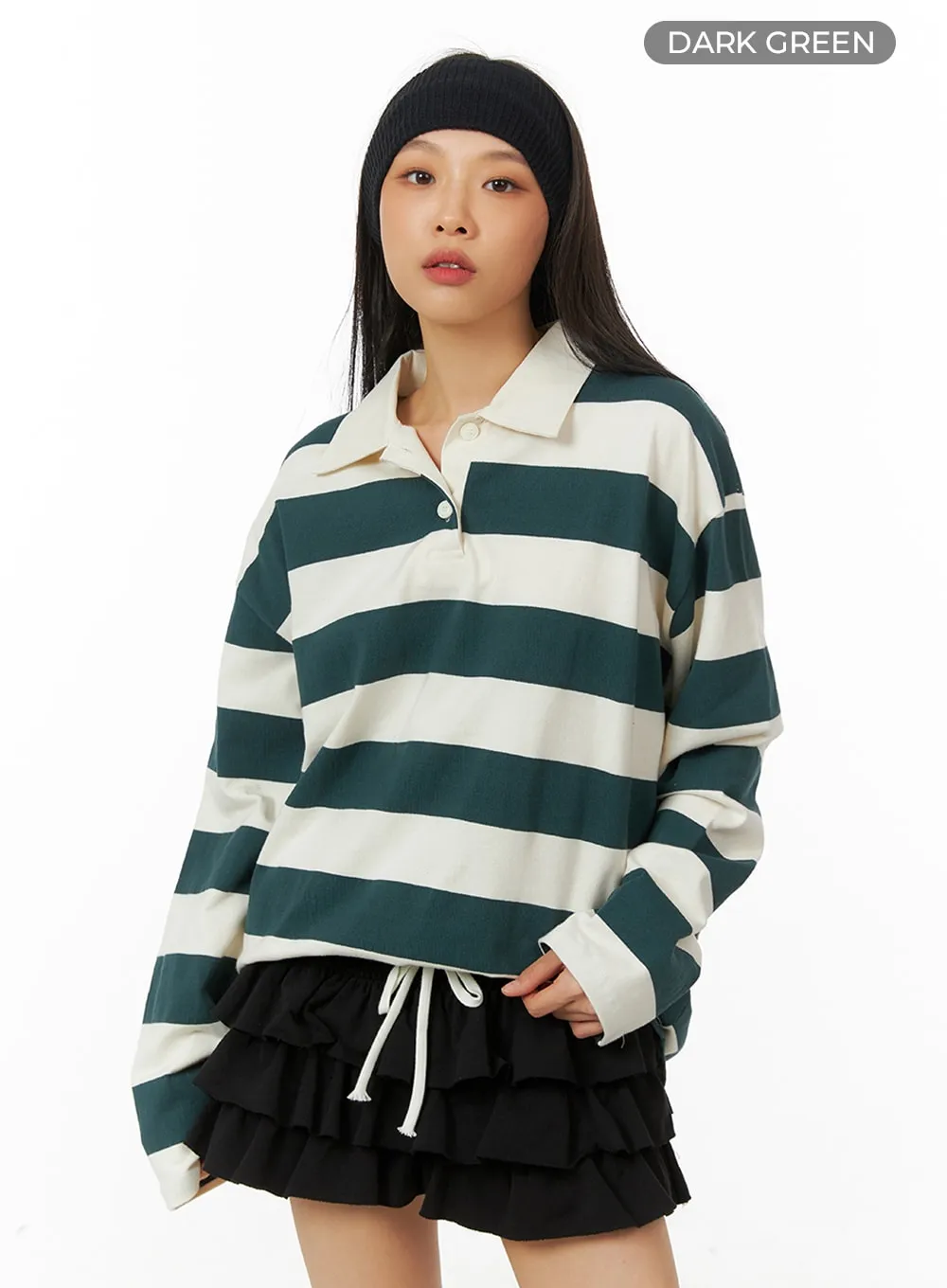 Oversized Polo Shirt with Collar Stripe by IA417