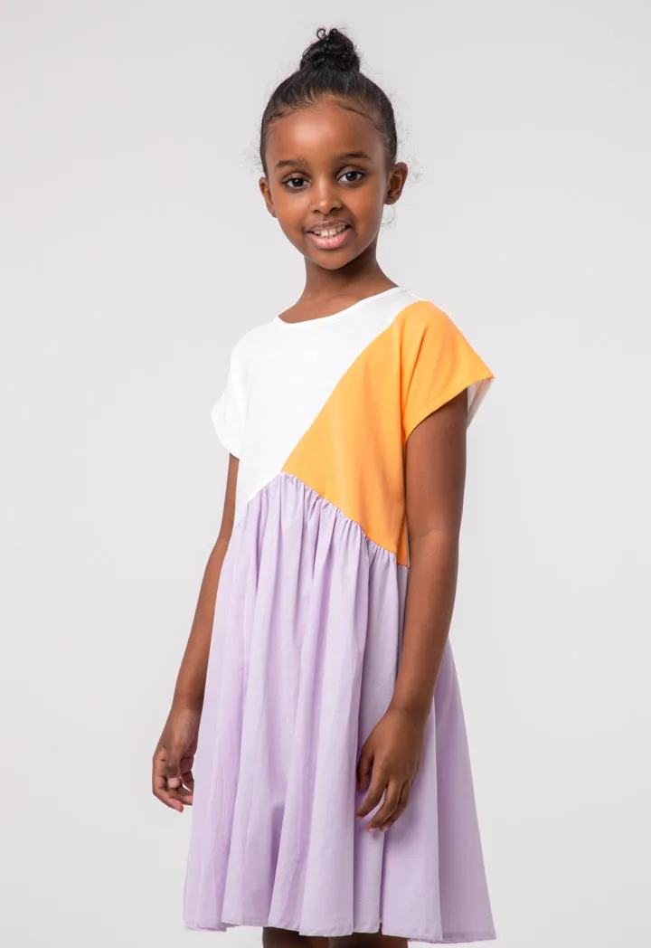 Color Block Flared Girls Dress - Girls Dress in Color Block Design