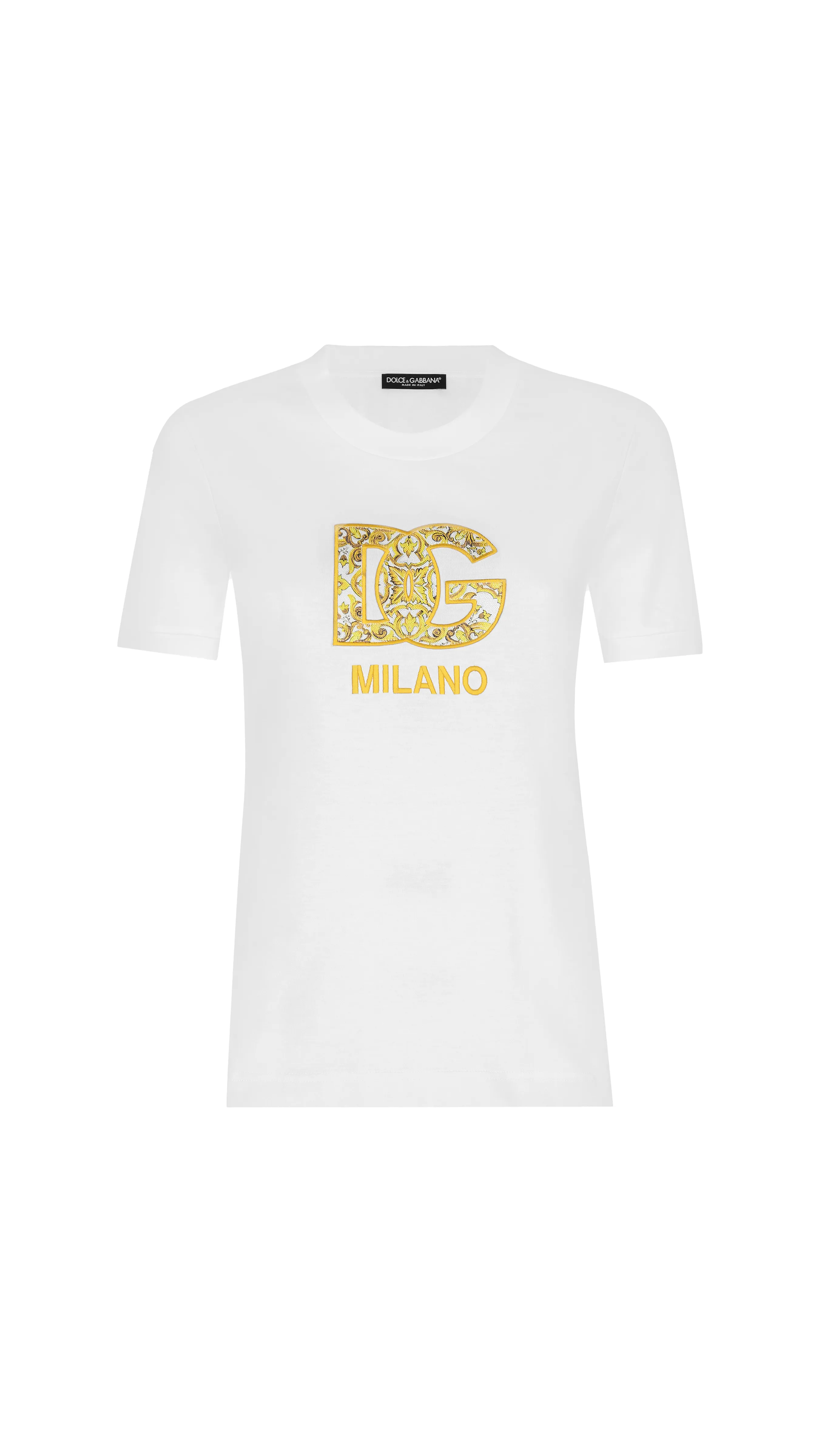 White Cotton Jersey T-shirt Featuring Majolica-print DG Logo Patch