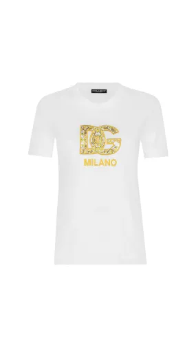 White Cotton Jersey T-shirt Featuring Majolica-print DG Logo Patch