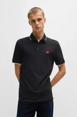 Cotton-pique Polo Shirt Slim Fit with Red Logo Label