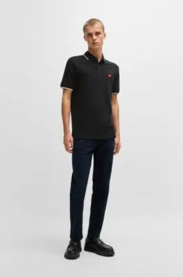 Cotton-pique Polo Shirt Slim Fit with Red Logo Label