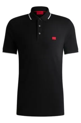 Cotton-pique Polo Shirt Slim Fit with Red Logo Label