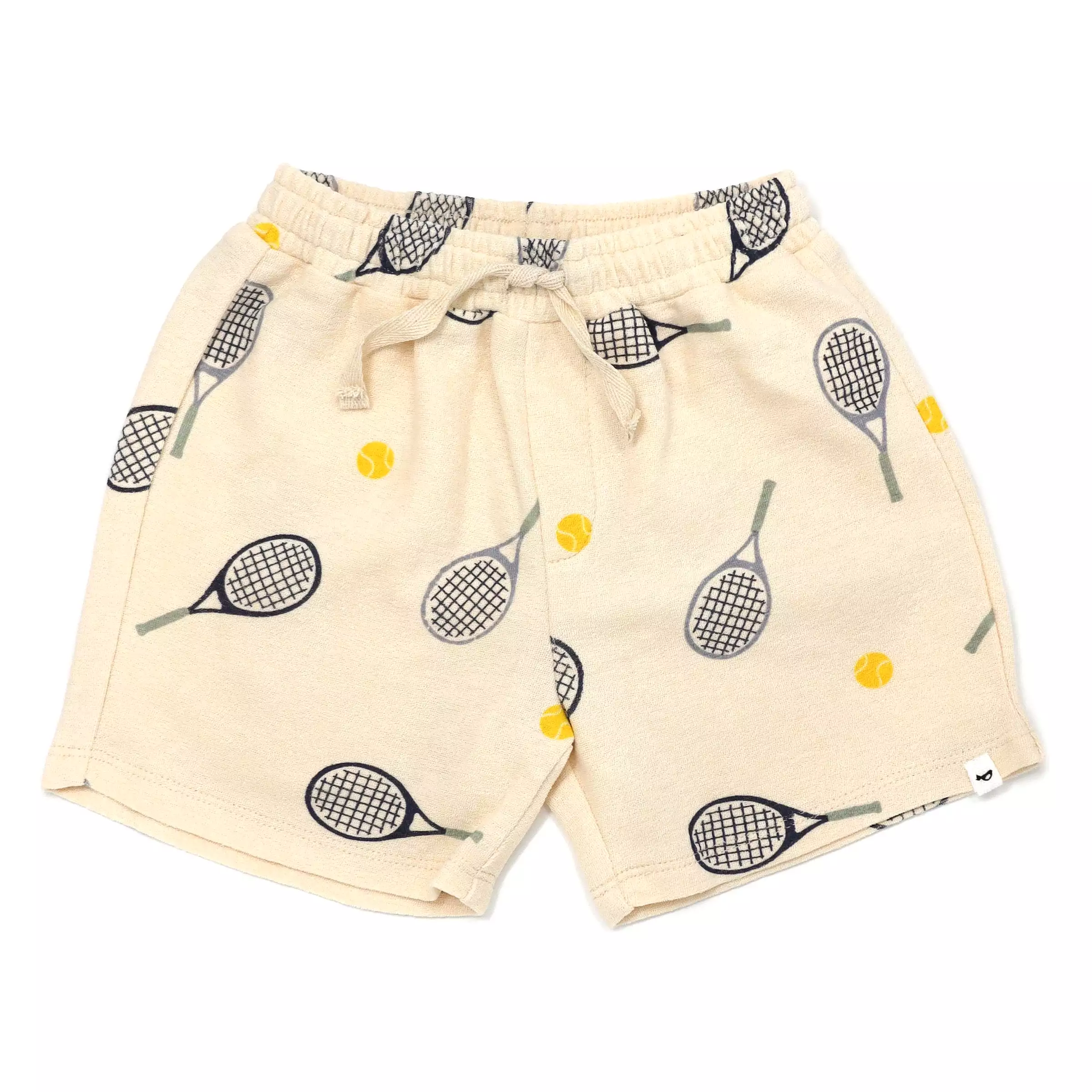 Cotton Terry Boys Track Shorts - Tennis Print - Natural