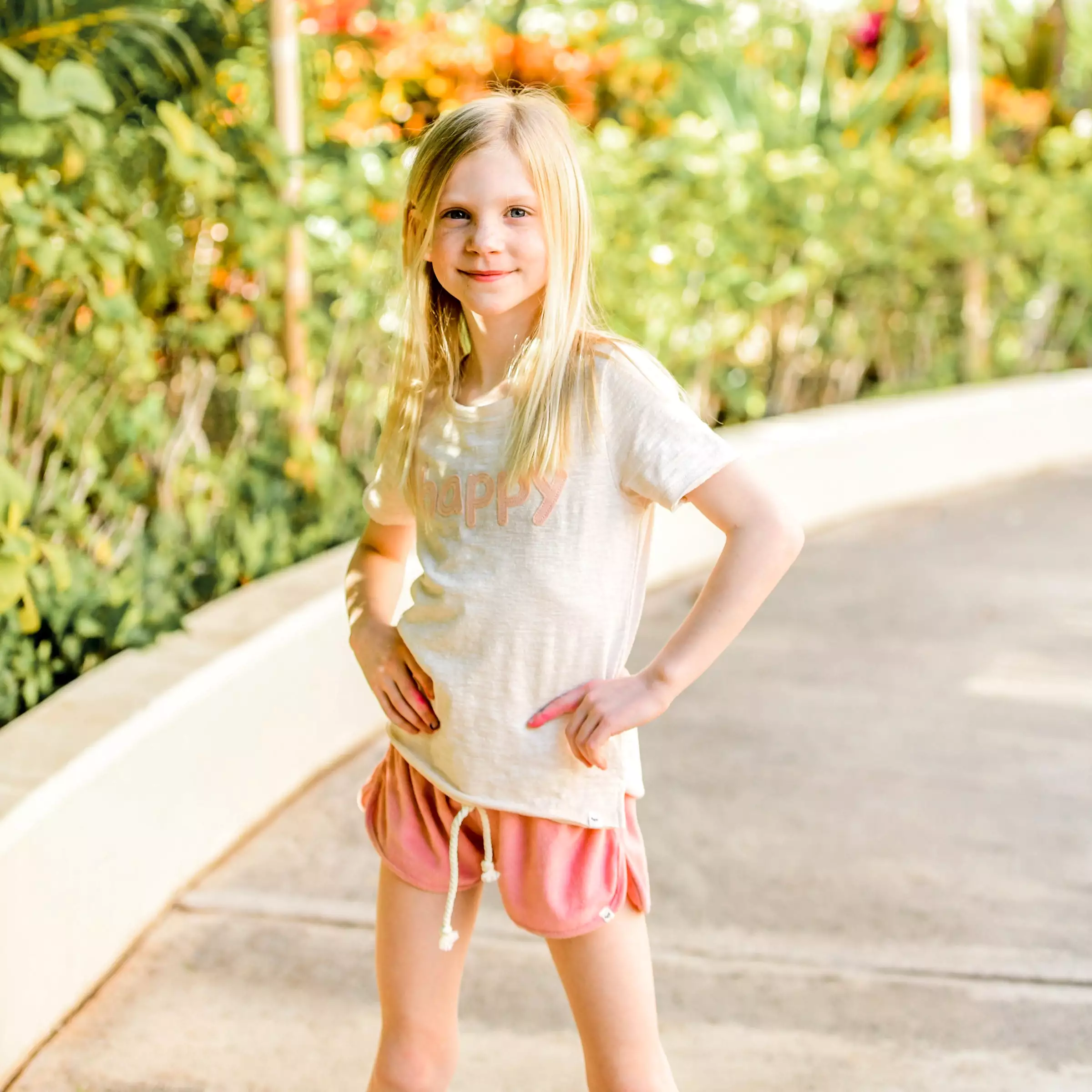 Cotton Terry Drawstring Track Shorts in Blush - Baby!