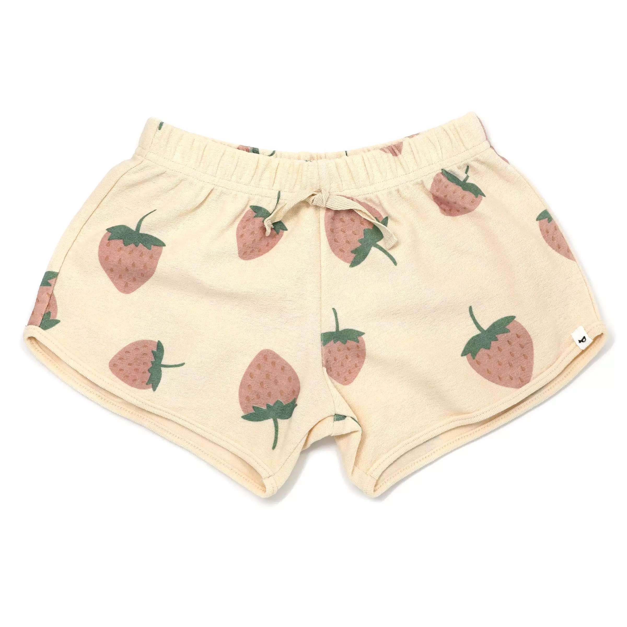 Cotton Terry Girls Track Shorts - Strawberry Print - Natural