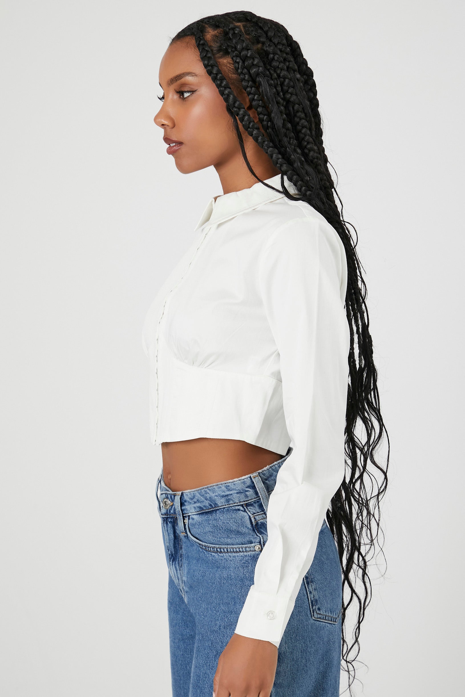 Cropped Poplin Shirt with Hook-and-Eye Closure