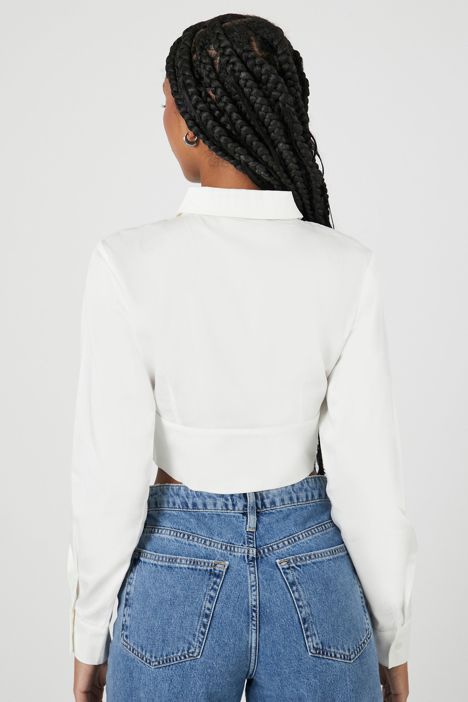 Cropped Poplin Shirt with Hook-and-Eye Closure