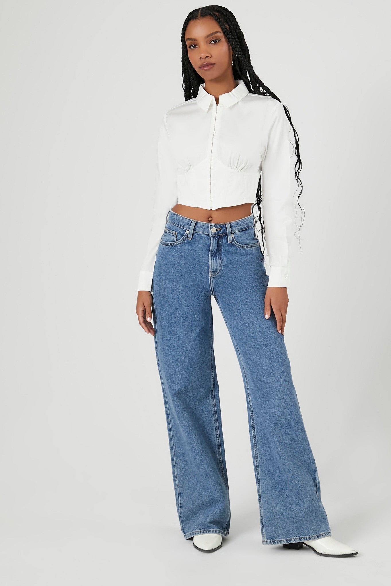 Cropped Poplin Shirt with Hook-and-Eye Closure