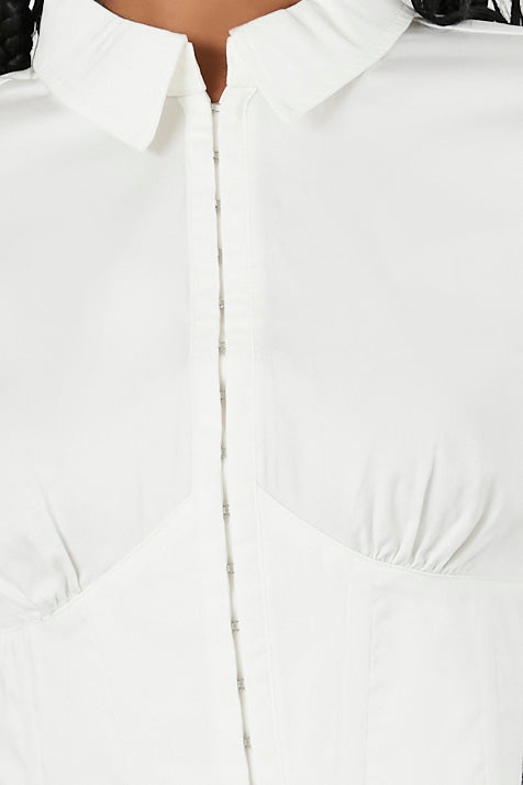 Cropped Poplin Shirt with Hook-and-Eye Closure