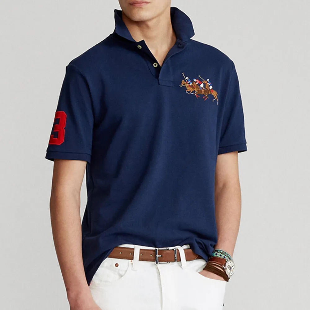 Custom Slim Fit Polo Shirt with Triple Pony Logo