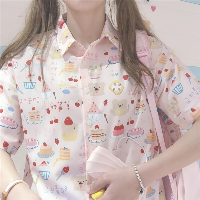 Cute Strawberry Cake Print Shirt - BY51203