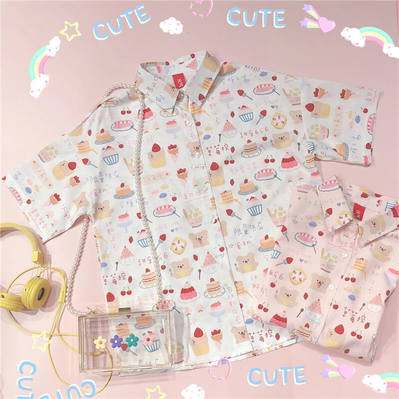 Cute Strawberry Cake Print Shirt - BY51203