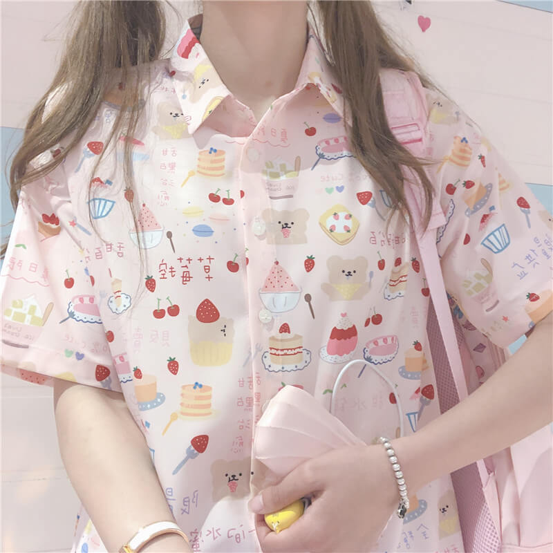 Cute Strawberry Cake Print Shirt - BY51203