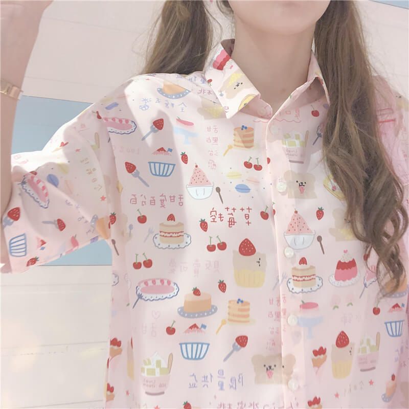 Cute Strawberry Cake Print Shirt - BY51203