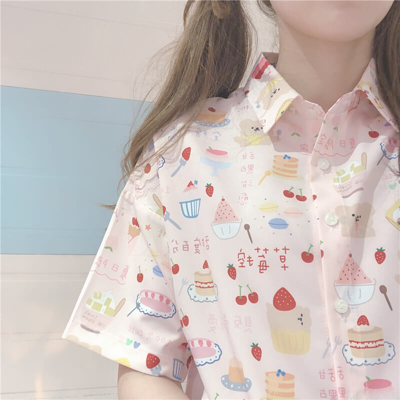 Cute Strawberry Cake Print Shirt - BY51203