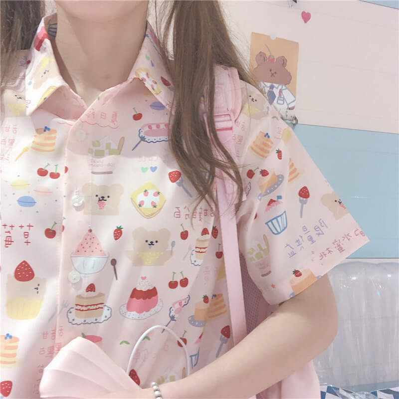 Cute Strawberry Cake Print Shirt - BY51203