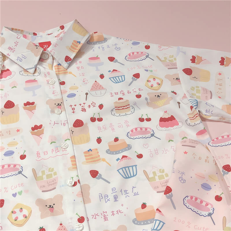 Cute Strawberry Cake Print Shirt - BY51203