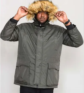 D555 Big Mens Khaki Parka Style Jacket With Detachable Fur Trim - LOVETT KHAKI Collection