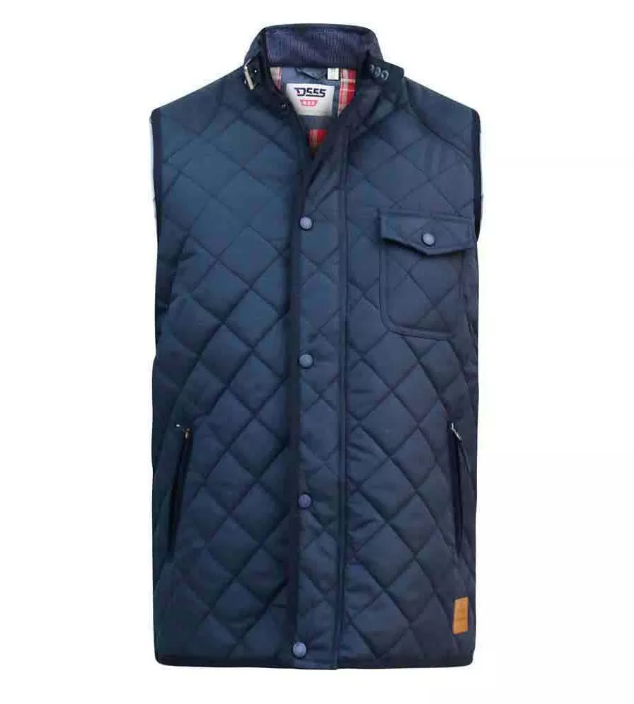 Big Mens Quilted Gilet Jacket With Corduroy Trims (NIGHTINGALE)