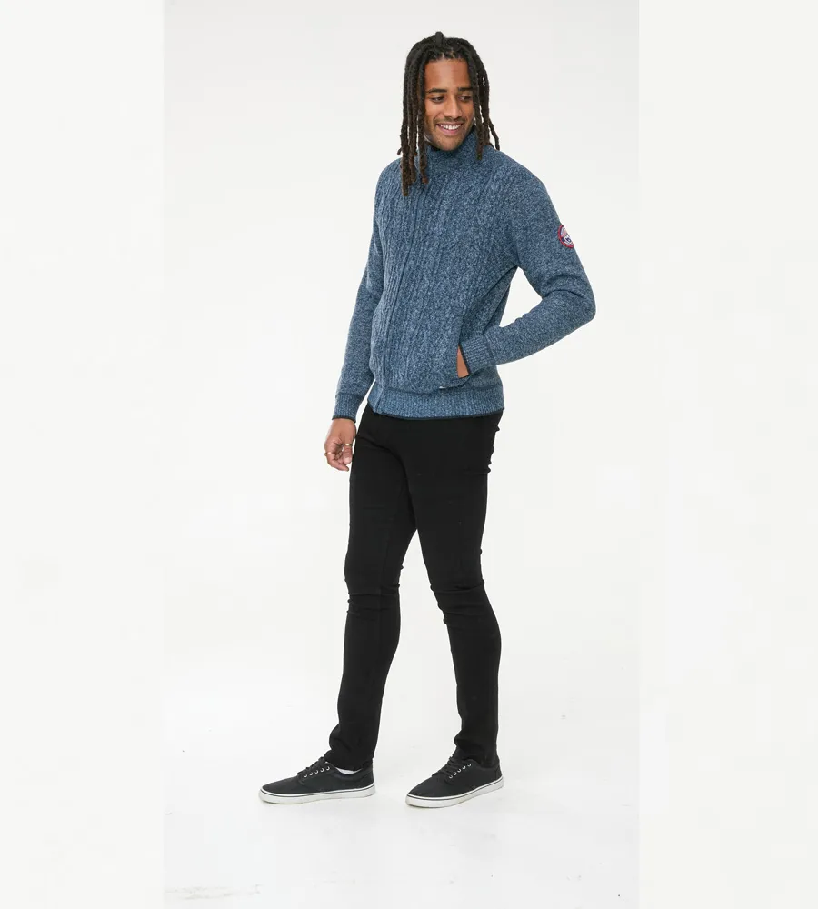 D555 Men's Blue Cable Knit Sweater - ECCLES