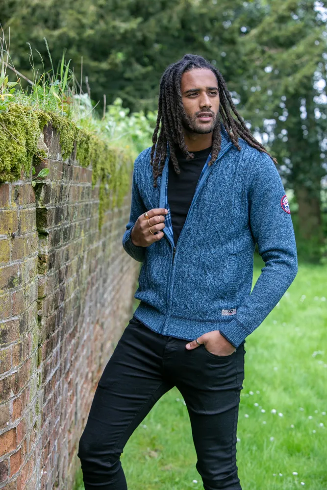 D555 Men's Blue Cable Knit Sweater - ECCLES