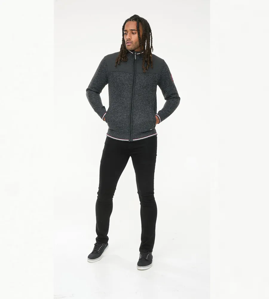 Charcoal Knitted Zip Through Sweater by D555 - ABERDARE 2