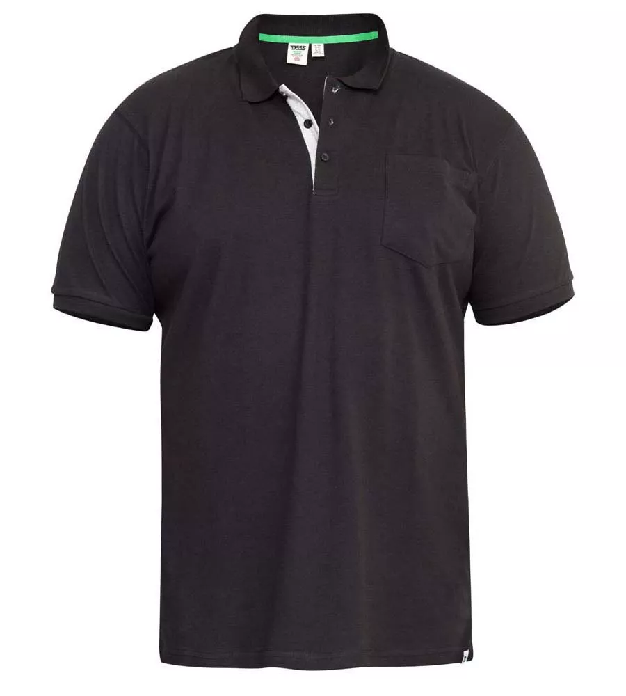 D555 Men's Fully Combed Black Pique Polo Shirt With Pocket (Grant Black)