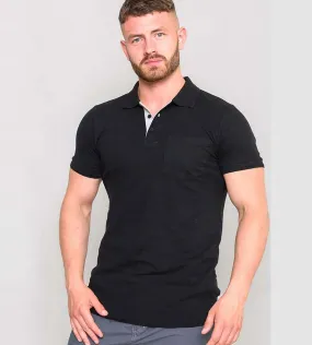 D555 Men's Fully Combed Black Pique Polo Shirt With Pocket (Grant Black)