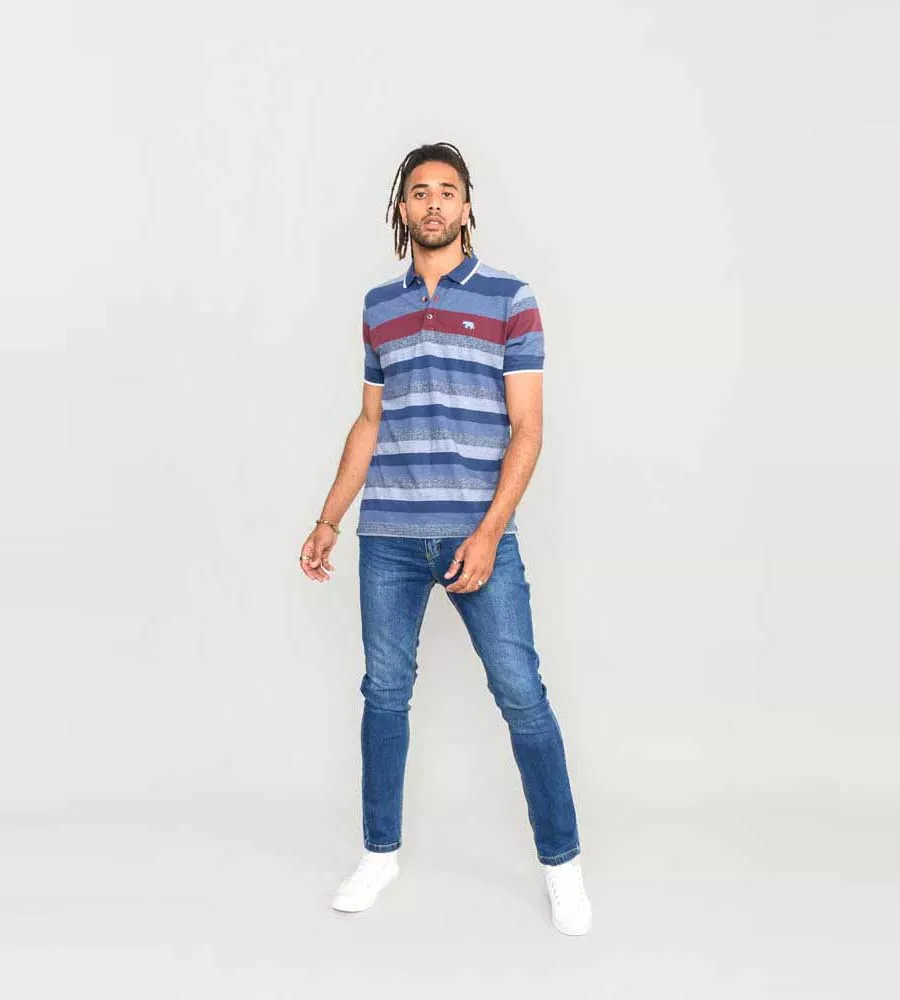 D555 KNIGHTSBRIDGE Mens Jacquard Stripe Polo Shirt With Chest Embroidery