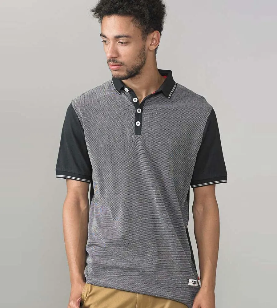 D555 Mens Jaquard Polo With Jersey Back and Sleeve CECIL BLACK