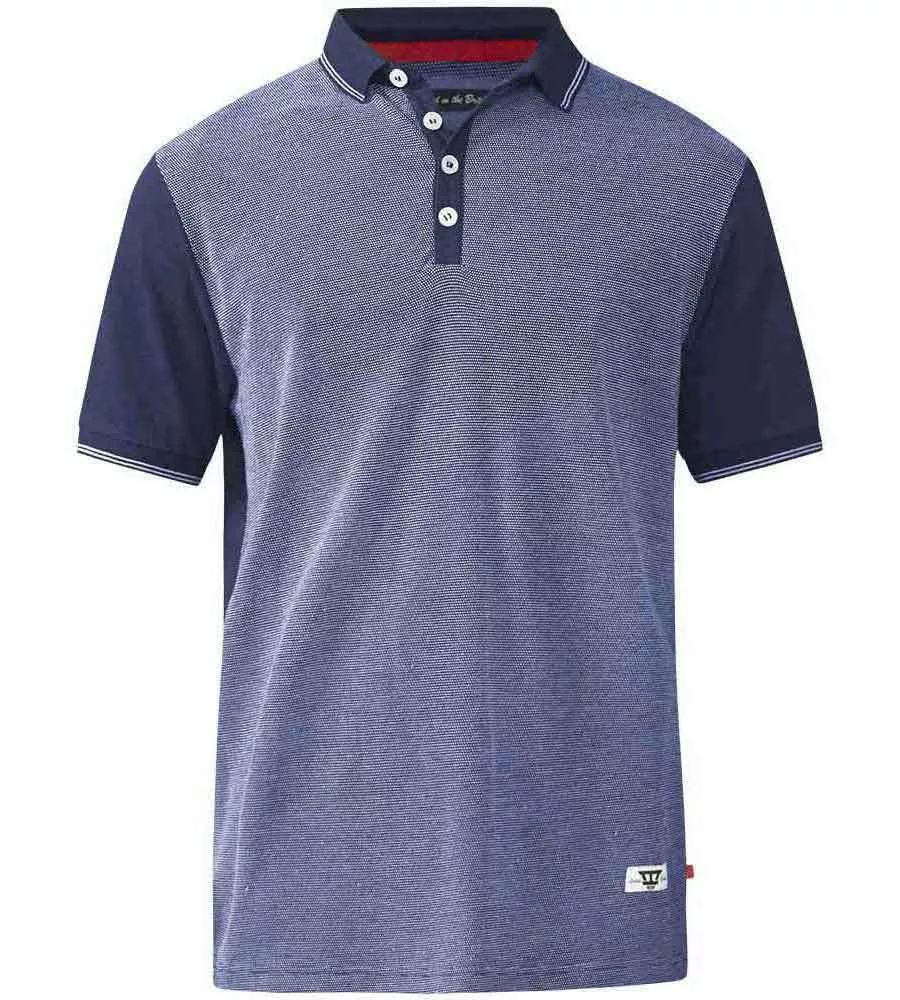 D555 Navy Jaquard Polo Shirt with Jersey Back and Sleeve