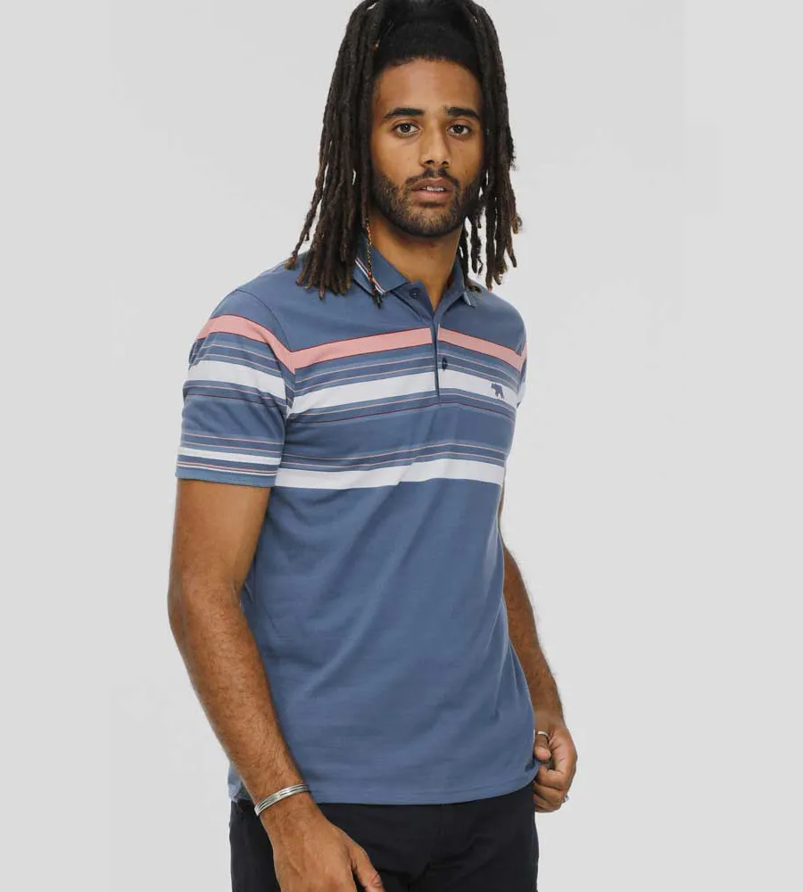 D555 Mens Jersey Polo Shirt Half Stripe EASTON